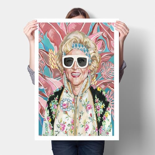 80s Artwork Fashion Golden Wall Art Girls Poster Betty White Poster For Woman Room Decor Rose Nylund With Sunglasses Canvas Prints (36"x24"-UnFrame) Pictures For Girl Dorm Wall Art Decor Gift