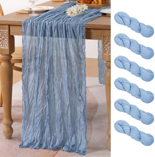 6 Pack Dusty Blue Cheesecloth Table Runner 10ft Boho Gauze Centerpiece