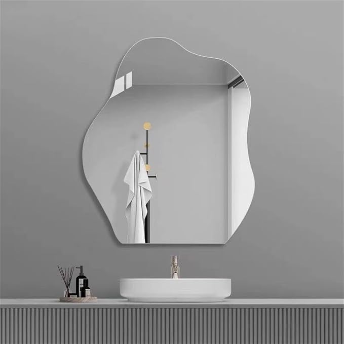 Irregular Wall Mirror Set Frameless Glass Mirror Modern Decorative Mirror for Bedroom Living Room Dressing Table Entryway Space Saving(36x40cm)