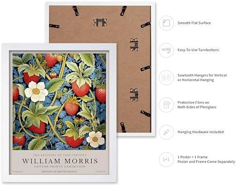 Poster Master William Morris Poster - Owl Print - Bird Art - Botanical Art - Flower Design - Exhibition Artwork - Animal Illustration - Floral Illustration - Aesthetic Design - Office or Bedroom Decor - 16x20 White Framed