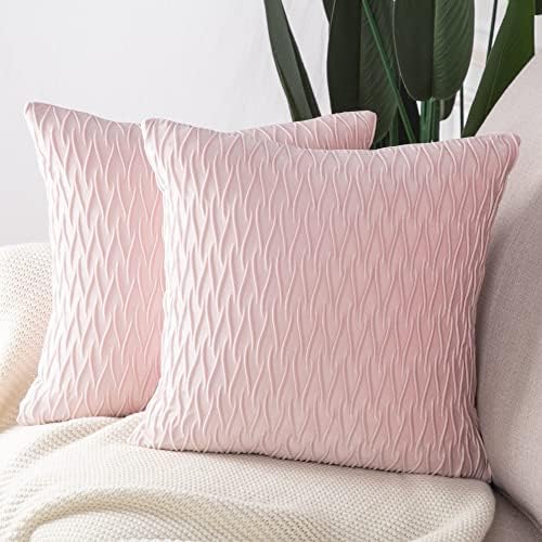 MADIZZ Set of 2 Super Soft Velvet Decorative Throw Pillow Covers 16x16 inch Light Pink Square with Texture Luxury Style Cushion Case Pillow Shell for Sofa Bedroom