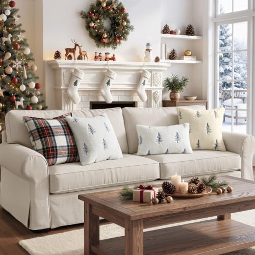 MIULEE Christmas Decorative Faux Fur Pillow Covers 20x20 Inch White Blue