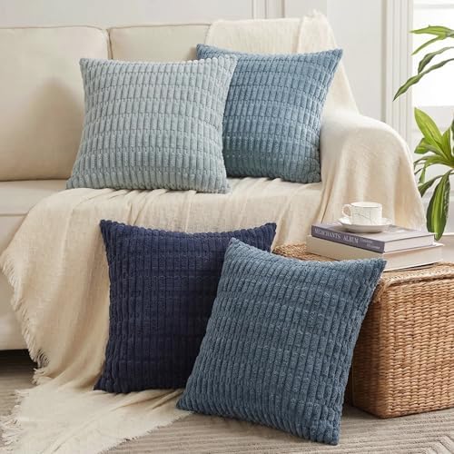 Fancy Homi 4 Packs Decorative Throw Pillow Covers for Living Room Couch Bed, Modern Farmhouse Boho Home Décor Accent Cushion Case, 28" x 28", Blue Series