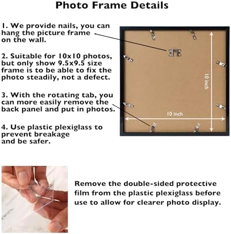 JCJMY 10x10 Picture Frame Set of 6 Black for Wall Hanging, Wall Mounting Horizontally or Vertically, 10 x 10 Square Wall Gallery Poster Photo Frame with Shatter Resistant Plexiglass,6 Pack, Black