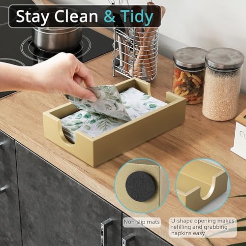 Gold Napkin Holder for Bathroom, Wooden Guest Towel Holder Tray for Bathroom, Disposable Paper Hand Towel Holder for Bathroom Accessories, Dinner Napkin Holder for Kitchen Table Party
