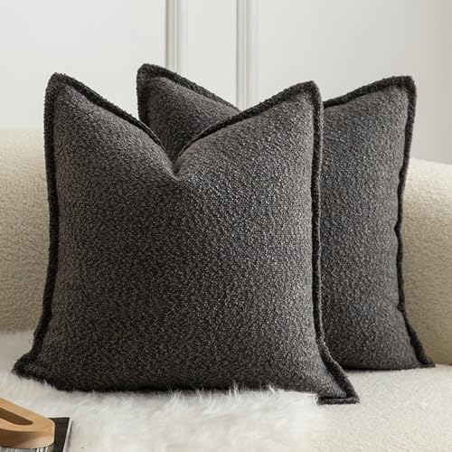 MANDIOO Pack of 2 Decorative Throw Pillow Covers Accent Solid Woven Textured Cushion Covers Pillow Cases Bedroom Living Room Sofa Home 16 x 16 lnch Dark Gray