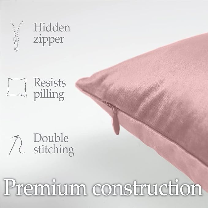 lalaLOOM Velvet Throw Pillow Covers, Set of 2, 24x24 Dusty Rose