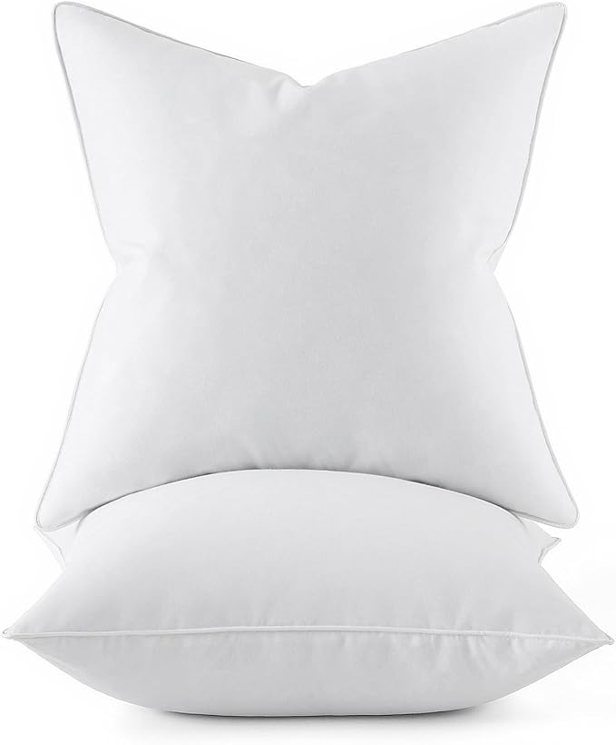 MIULEE 22x22 Feather Down Pillow Inserts Set of 2 Fluffy for Chop Look | Throw Pillows for Bed Couch Sofa, Fluffy Plump and No Smell Feather Down Fills with Down-Proof Cotton Cover