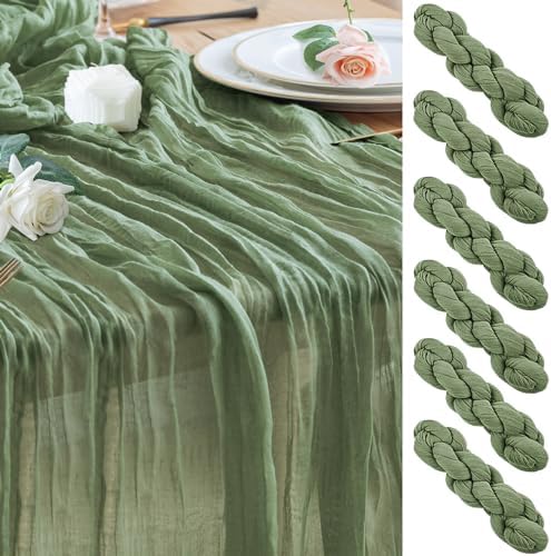 Wokceer Cheesecloth Table Runner Sage Green 10FT Boho Gauze, 6 Pack