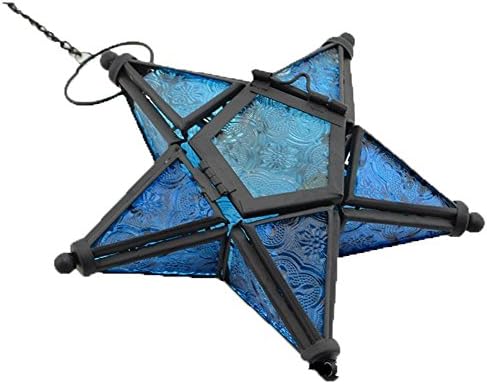 Stunning Star Glass Votive Tea Light Candle Holder Hanging Lighting Lantern Wedding Birthday Party Home Garden Decoration (Blue)