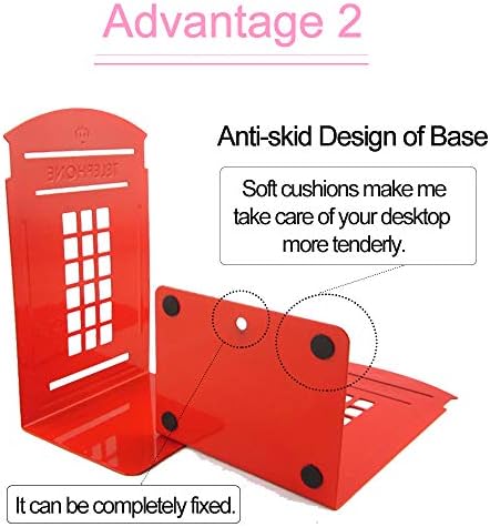 MerryNine 2pcs Book Ends, Metal Bookends for Shelves, Telephone Booth Decorative Bookends, Non Skid Heavy Bookends, Book, Magazine or CD Organizers for Home and Office (Red-2pcs)