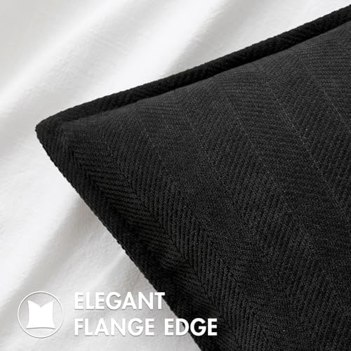 MIULEE Pack of 2 Black Euro Shams Chenille Pillow Covers 22x22 Inch