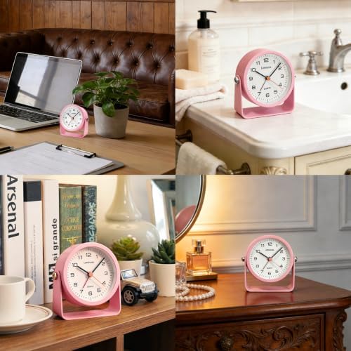 Lamisola 3.5 Inch Small Desk Battery Clock, Pink Alarm Clock for Girls
