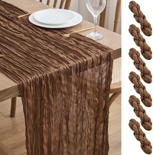 Asee'm 6pcs Brown Coffee Cheesecloth Table Runner 10FT Boho Rustic Fall