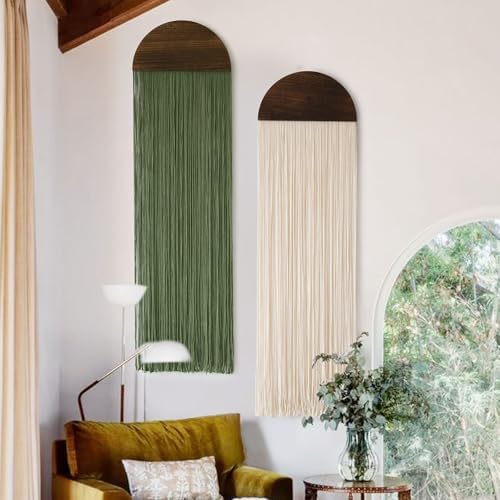 2Pcs Macrame Wall Hanging Boho Decor yarn Handmade Round Tassel 13.7"W*51"L