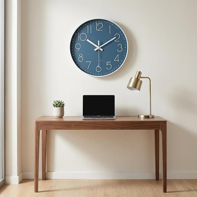jomparis 13 1/2 Inches Blue Wall Clock Modern Style Indoor Outdoor Decor Clocks for Pool Patio Home Bedroom Living Room
