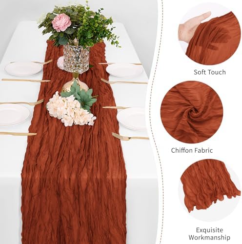25 Pack Terracotta Cheesecloth Table Runner 17 x 108 Inch Gauze Table Runner Fabric Semi Sheer Cheese Cloth Table Runner Bulk for Rustic Romantic Wedding Baby Shower Table Decoration
