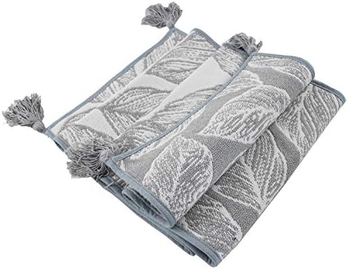Fennco Styles Grey and White Leaf Woven Table Runner - 14 x 71 Inch Reversible Runner Table Centerpiece for Dining Home Decor, Indoor Parties, Holiday Events Tassel Table Runner