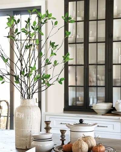 5pcs Artificial Ficus Branches Eucalyptus Stems Plants,Green