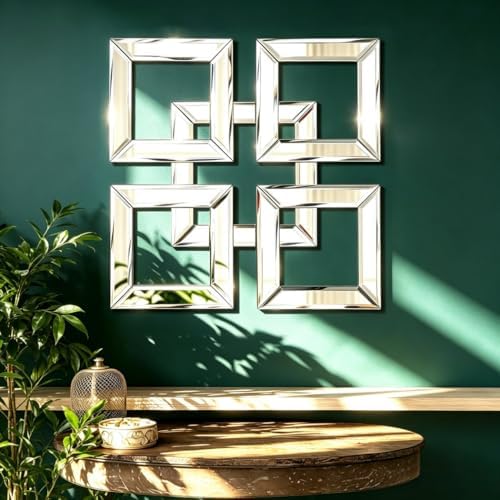 QMDECOR Square Mirrored Wall Decor Decorative Mirror 12x12 inches Modern Fashion DIY Silver Wall-Mounted Mirrors