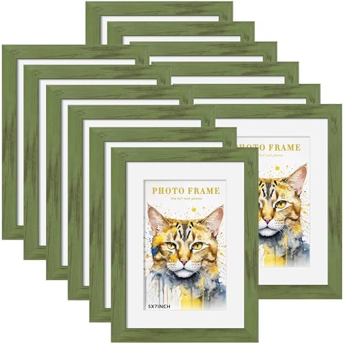Picrit 5x7 Picture Frame Set of 12, Gallery Wall Frames, Green Wood Grain