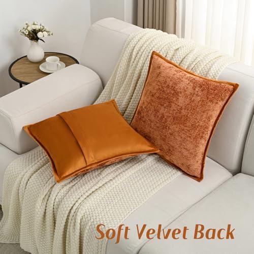 FUTEI Pack of 2 Chenille Soft Throw Pillow Covers 22x22 Inch, Rust