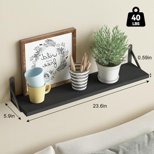 YGEOMER 23.6in Floating Shelves for Wall Home Decor, Black Set of 6