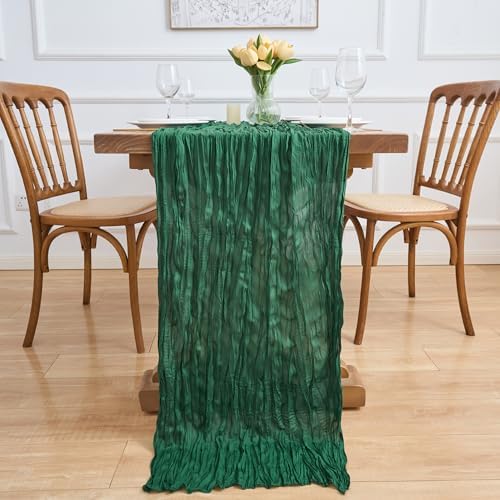 Asee'm 6pcs Emerald Green Cheesecloth Table Runner Christmas 10FT Rustic