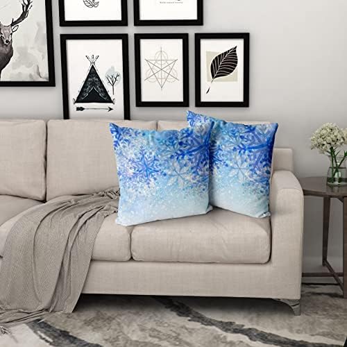 Giwawa White Blue Snowflake Pillow Cover Set of 2 Merry Christmas Snow Throw Pillowcases Winter Xmas Falling Crystal Nature Ice Cushion Covers for Sofa Bedding Car Home Couch Decor 18"x18"