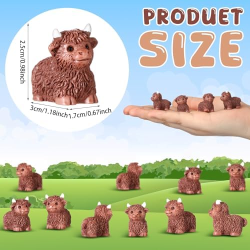 Wesiti 100 Pcs Mini Resin Highland Cow Tiny Cow Figurines Bulk Mini Small Animal Decor to Hide for Cake Decorations Cute Miniature Sculpture Micro Landscape Office Garden Desk Party Tabletop Decor