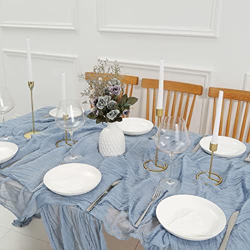 DOLOPL Dusty Blue Cheesecloth Table Runner for Gender Reveal Decorations 13.3ft Boho Gauze Cheese Cloth Table Runner Rustic Sheer Runner 160inch Long for Wedding Bridal Baby Shower Decorations