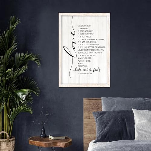 Love is Patient Love is Kind Framed Wall Art, 11''×16'' Positive Narrow Religious Christian Saying Sign for God Jesus Christ Prayer, Vintage Holy Inspirational Catholic Scripture Decor