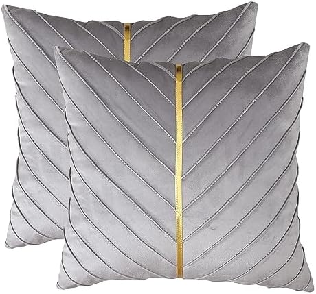 Velvet Throw Pillow Covers 26x26 inch Pack of 2 Gold Decor Gray