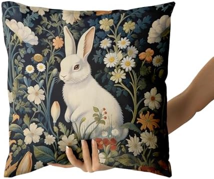Giwawa 2PCs Easter Bunny Pillow Covers 18"x18" Cute Rabbit Boho Flowers Square Pillowcases Black Spring Floral Wildflower Cotton Throw Cushion Covers for Sofa Couch Patio Indoor Outdoor Decor