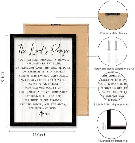 The Lord’s Player Rustic Bible Verse Framed Wall Art, 11''×16'' Vintage Positive Religious Christian Saying Sign for God Jesus Christ Prayer, Narrow Holy Inspirational Catholic Scripture Decor