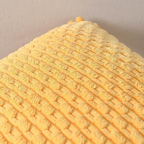 Fancy Homi Set of 2 Yellow Decorative Throw Pillow Covers 20x20 Inch with Pom-poms for Couch Bed Sofa, Modern Farmhouse Boho Spring Home Decor, Soft Plush Corduroy Cute Cushion Case 50x50 cm