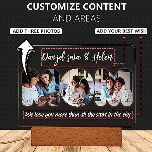 Personalized Photo Acrylic Sign Plaque Womens Gifts for Anniversary Valentines Birthday Customizable LED Night Light Wooden Base Lamps Desk Bedroom Decor Signs