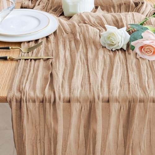Wokceer Cheesecloth Table Runner Nude Brown 10FT Boho Gauze Table Runners
