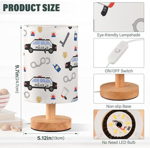 Cartoon Police Car LED Table Lamp with USB Port Rechargeable Lamps Bedroom Lamps for Nightstand Living Room Dorm Home Office Desk