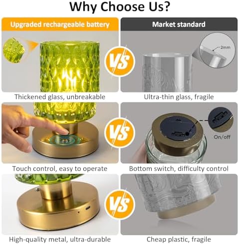 Cordless Rechargeable Table Lamp with Timer & Remote Control, Dimmable Touch Glass Battery Powered Lamp, Aesthetic Small Night Light for Bedroom Desk Bookshelf Living Room Decor (Jade Green)