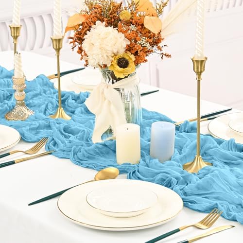 10 Pack Light Blue Cheesecloth Table Runner Long,21.5 x 120 Inch