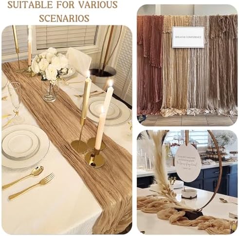 2 Pack 120 Inch Nude Cheesecloth Table Runner Boho Rustic Gauze Sheer Romantic 10 FT Long Cheese Cloth Table Runner for Bridal Baby Shower Wedding Party Birthday Holiday Home Easter Decor