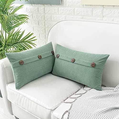 HWY 50 Sage Green Chenille Throw Pillow Covers 12x20 Inch Buttons Pack of 2