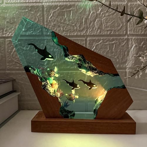 Handmade Orca Ocean Resin Lamp for Home Office Decor (M 8"x5")