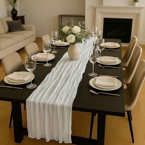 10FT Ivory White Cheesecloth Table Runner 120 Inch Rustic Boho Gauze Cheese Cloth Table Runner for Wedding Baby Shower Bridal Shower Birthday Party Home Decorations