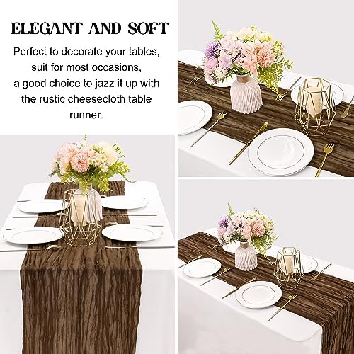 6 Pieces Brown 10FT Cheesecloth Table Runner Boho Gauze Fabric Table Runner Rustic Sheer Runner for Wedding Birthday Baby Shower Party Boho Table Decoration（Brown）