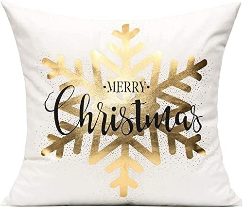 All Smiles Christmas Throw Pillow Covers Cases 16X16 Set of 4 White Gold Decorations Winter Xmas Indoor Home Holiday Décor Velvet Navidad Cushion for Sofa Tree Snowflake Reindeer