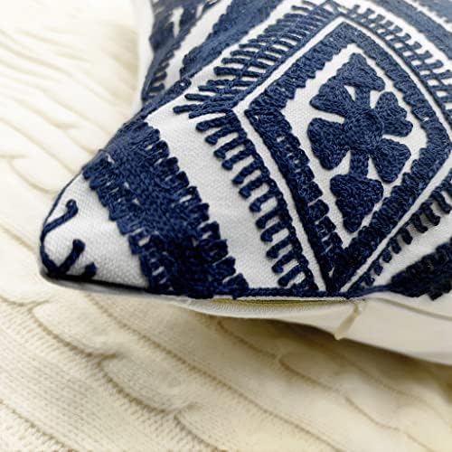 Alysheer Boho Embroidered Throw Pillow Cover 18"x18" Set of 2, Navy Blue