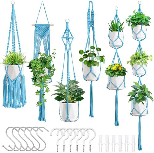 SFENNGPET Macrame Plant Hangers, 6Pack Hanging Planters for Indoor Plants
