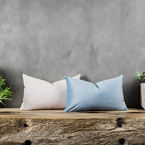 Light Blue Decorative Lumbar Velvet Throw Pillow Covers 16x24 inch Set of 2 with Zipper Luxury Soft Solid Rectangle Cushion Covers Case for Sofa Couch Bed Living Room